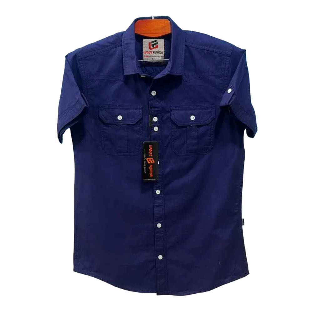 Cotton Half Sleeve Casual Shirt For Men - Navy Blue