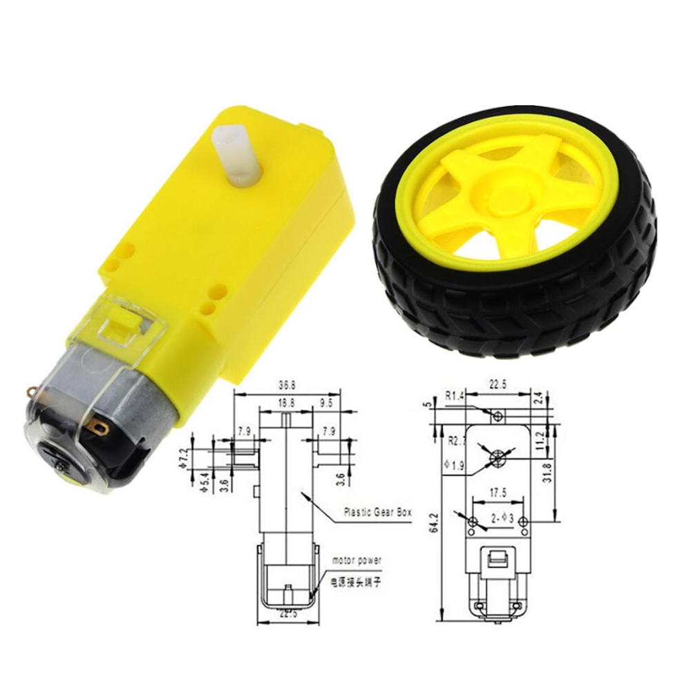 Plastic Gear Motor Dc 3v-6v - 1 Piece - Yellow with Smart Car Robot Plastic Tire Gear Wheel