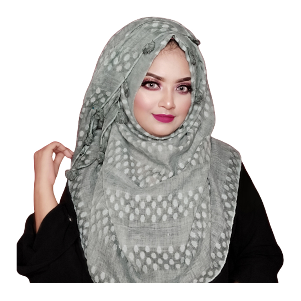 Soft Cotton Comfort Pretty Dotted Hijab For Women - Green