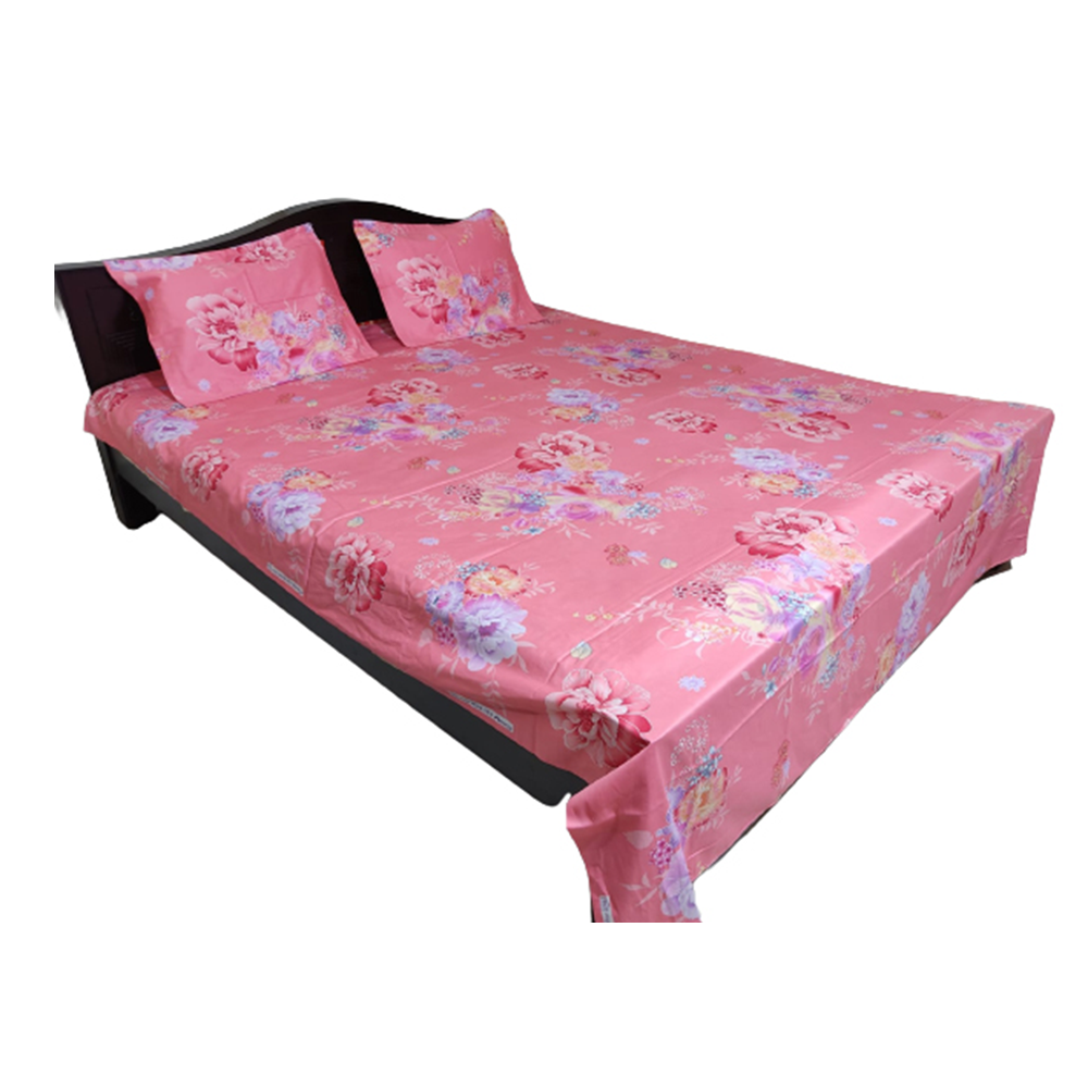 Twill Cotton King Size Bedsheet With 2 Pillow Covers - Pink - BT-186