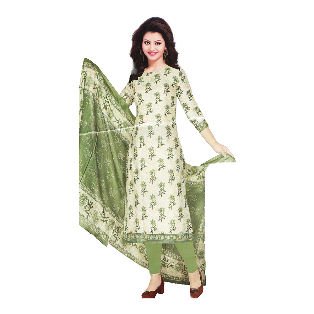 Unstitched Swiss Cotton Screen Printed Salwar Kameez For Women - Green - 2383.1