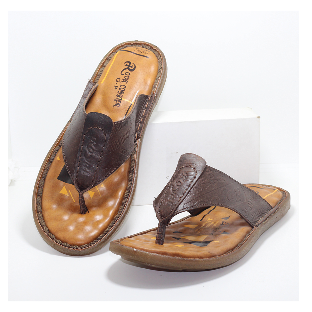 Leather Sandal Shoe For Men - Chocolate - MS 513