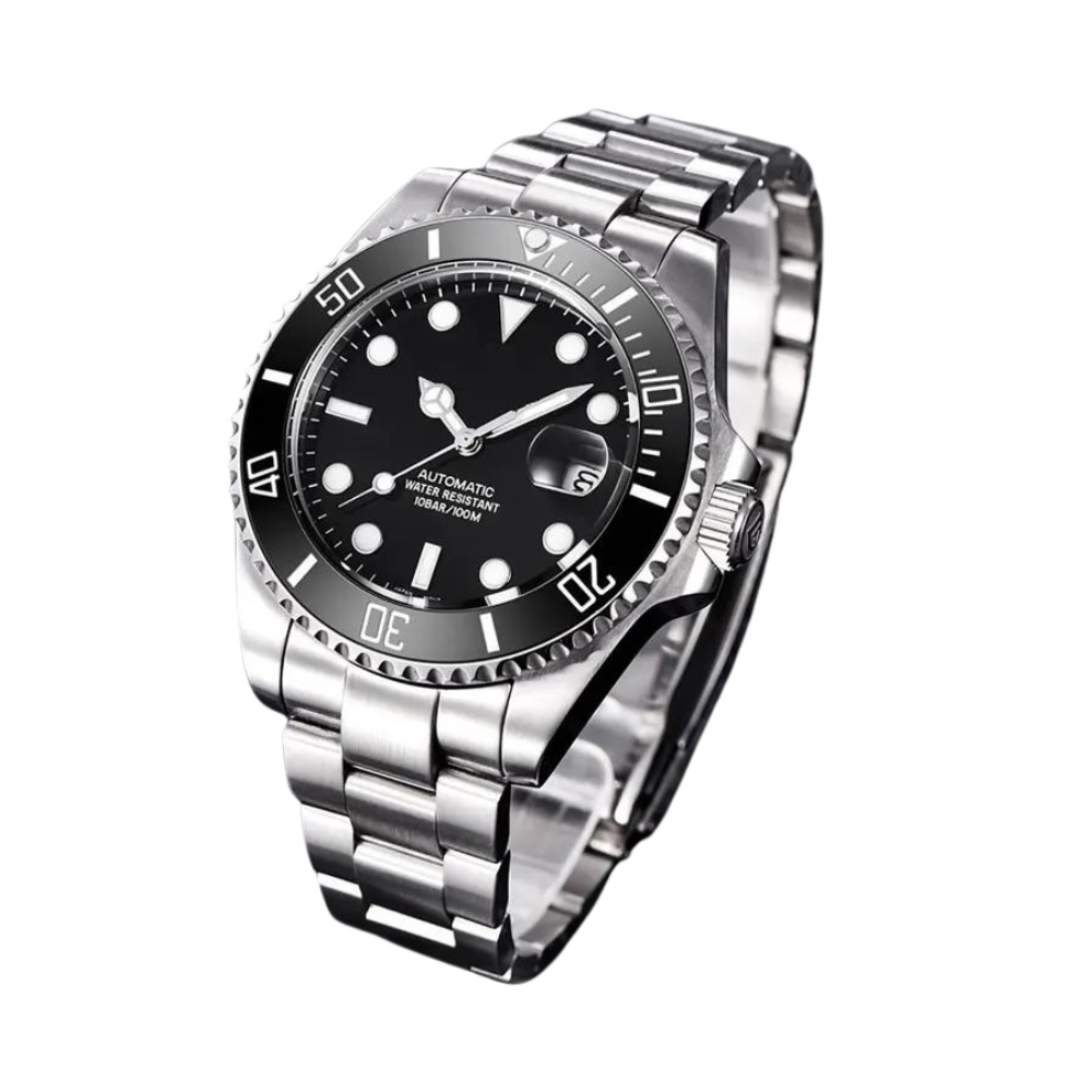 Mechanical Waterproof Wristwatch For Men - Silver & Black