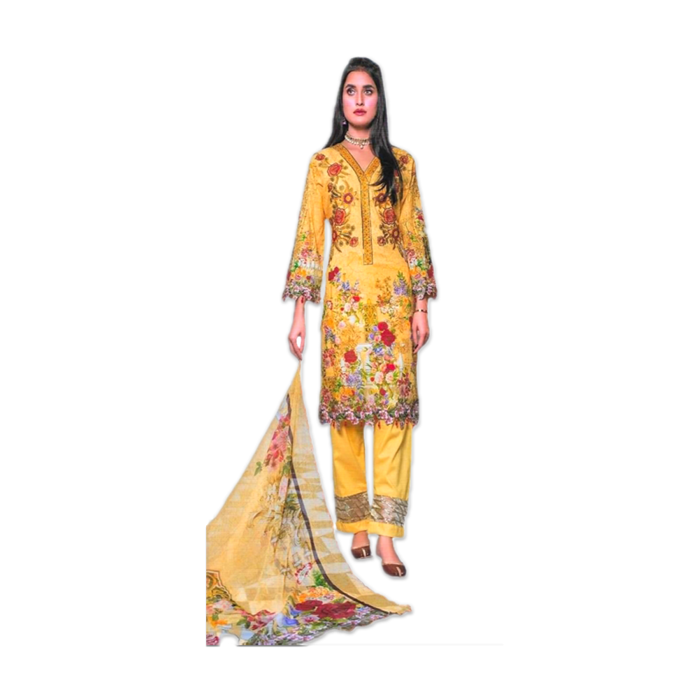Unstitched Cotton Embroidery Work Three Piece for Women - -Zara Noor - Soft Yellow