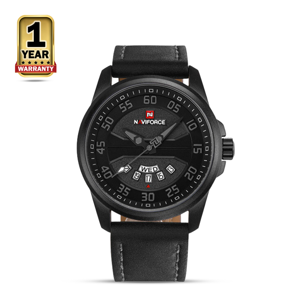 NAVIFORCE NF9124 PU Leather Analog Watch For Men Black