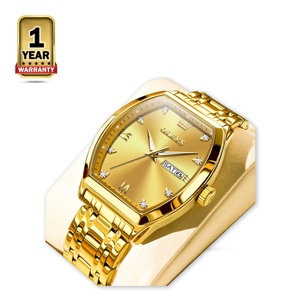 OLEVS 5528 Stainless Steel Waterproof Business Quartz Wrist Watch For Men - Gold