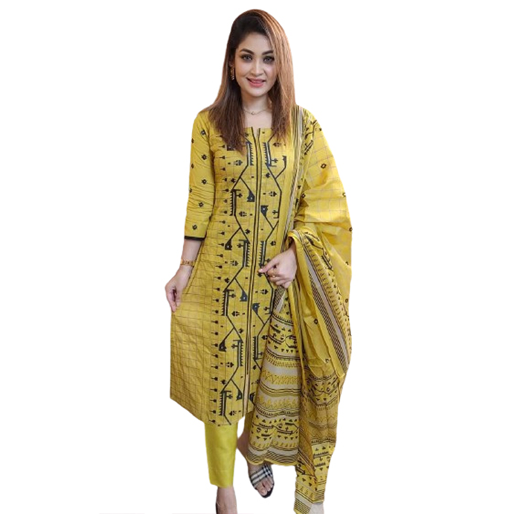 Unstitched Cotton Skin Printed Salwar Kameez For Women - Mastard - 3C-102