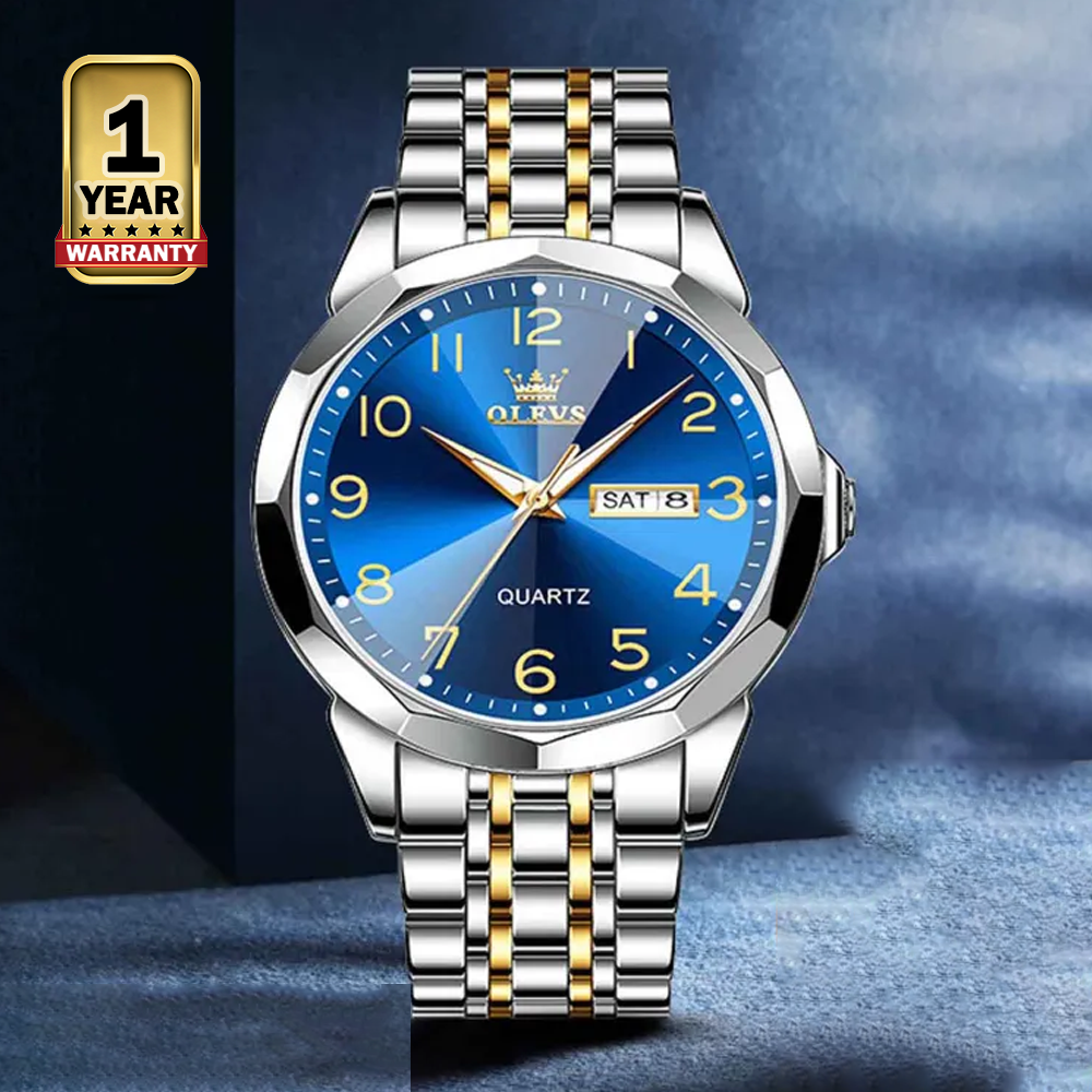 Olevs 9970 Stainless Steel Quartz Wrist Watch For Men - Toton Blue