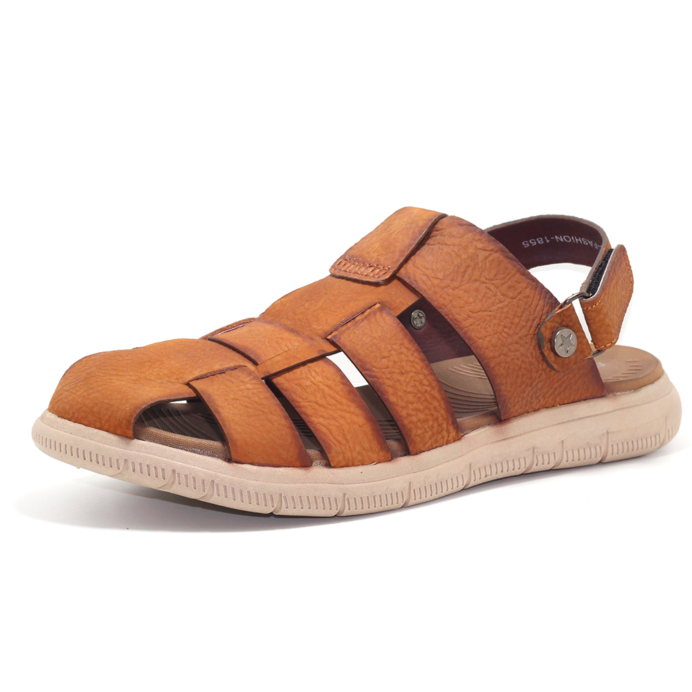 Leather Sandal Shoe For Men - Brown - MS 523