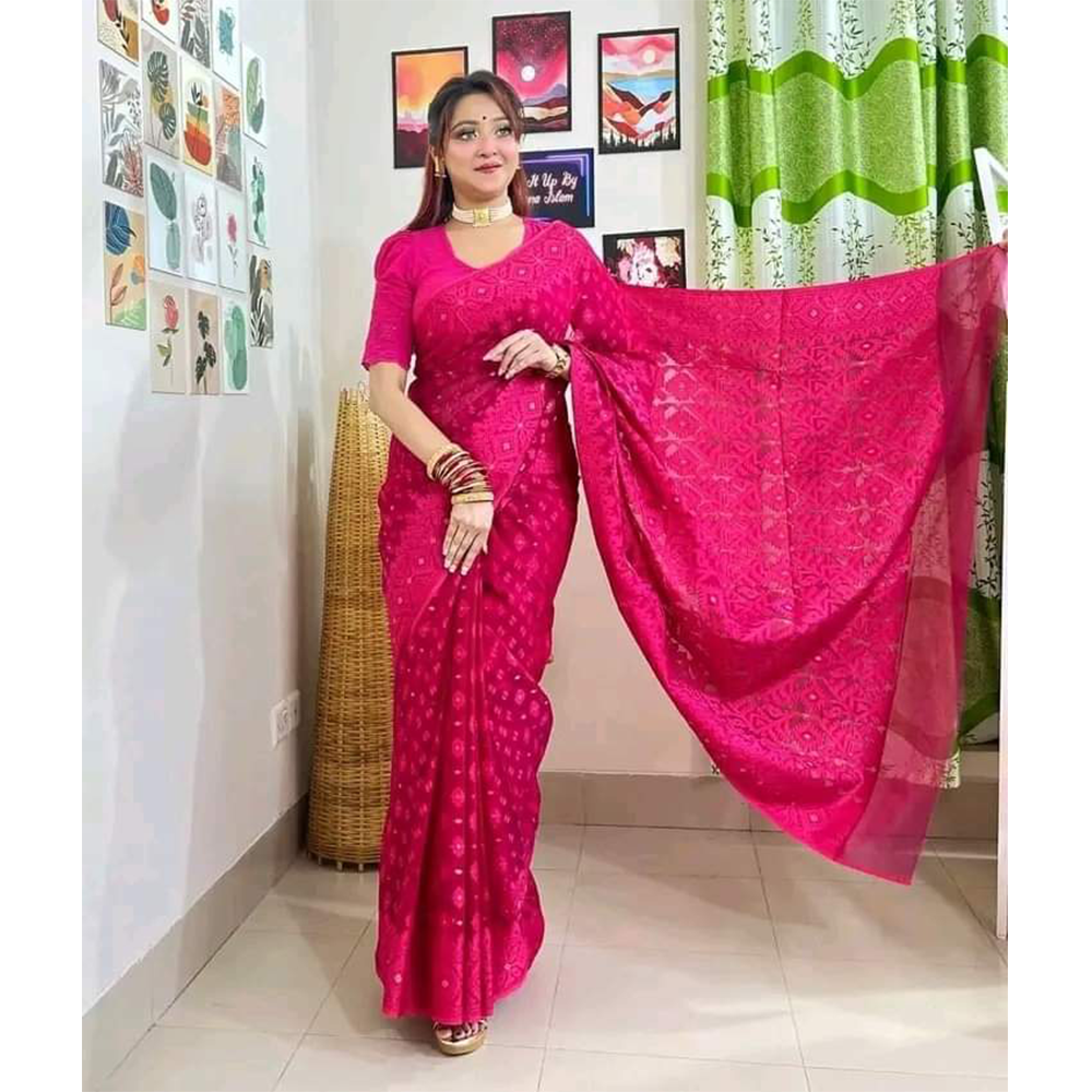 Silk Jamdani Saree for Women - Pink - SP-J10