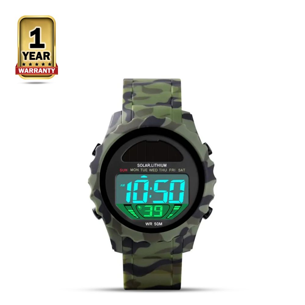 SKMEI 1585 PU Digital Watch For Men - Army Green Camouflage