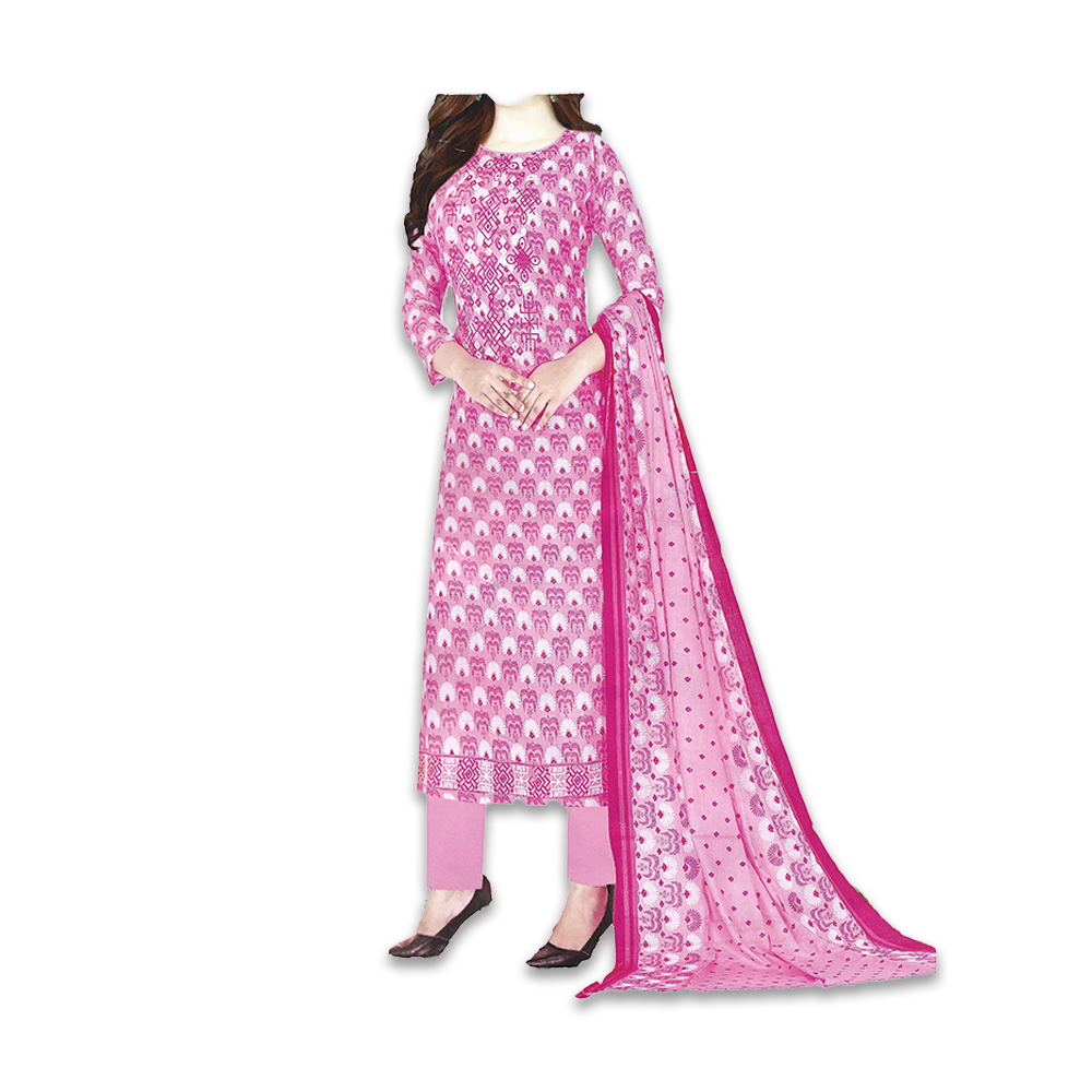 Unstitched Cotton Salwar kameez for Women - Pink - 625 -2