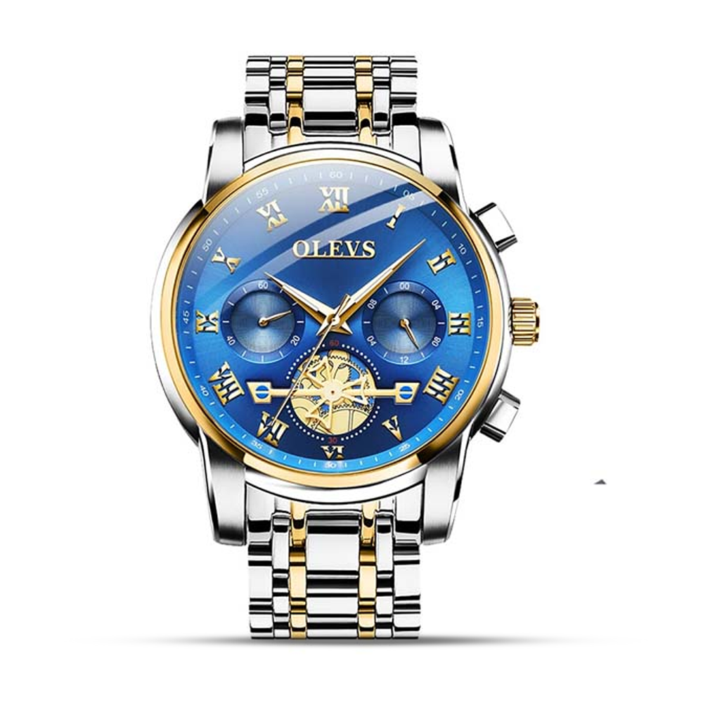 Olevs 2859 Stainless Steel Wrist Watch For Men - Silver and Blue