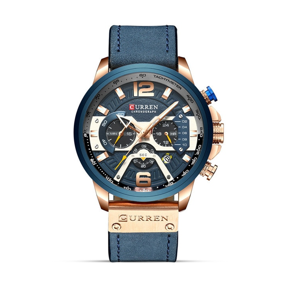 Curren 8329 PU Leather Wrist Watch for Men - Rose Blue