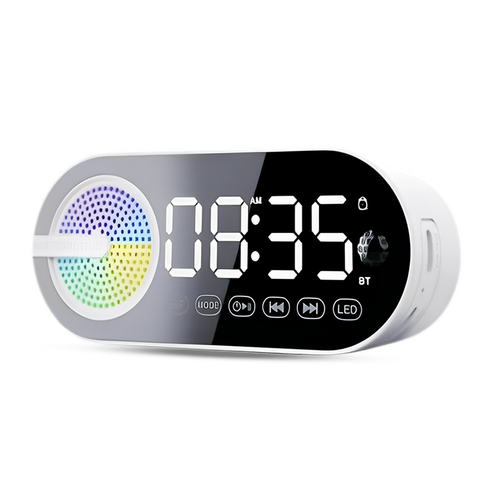Geeoo SP-85 Alarm Clock With Bluetooth Speaker - White and Black