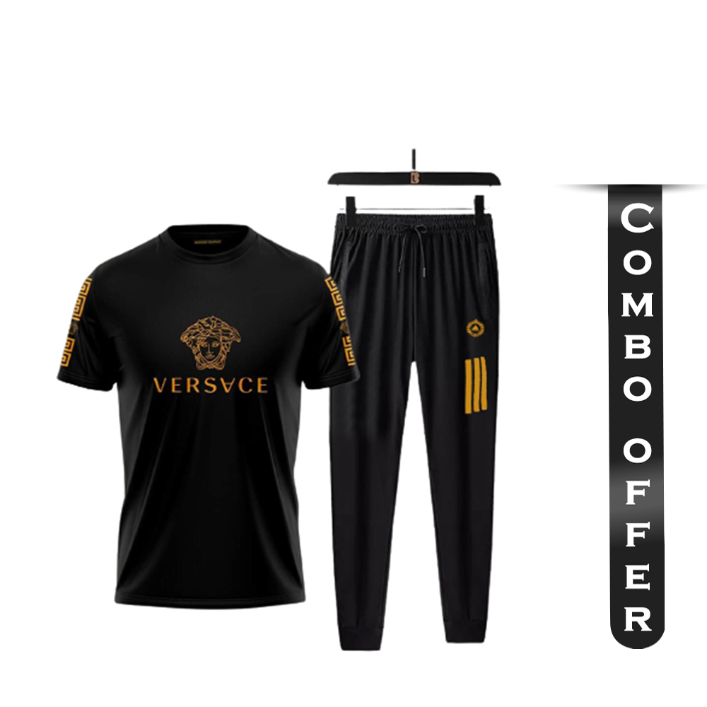 Combo Of PP Jersey T-Shirt With Trouser Full Track Suit - Black - TF-29