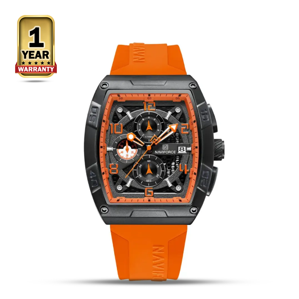 NAVIFORCE 8052 Silicone Sports Chronograph Military Watch For Men - Orange Black