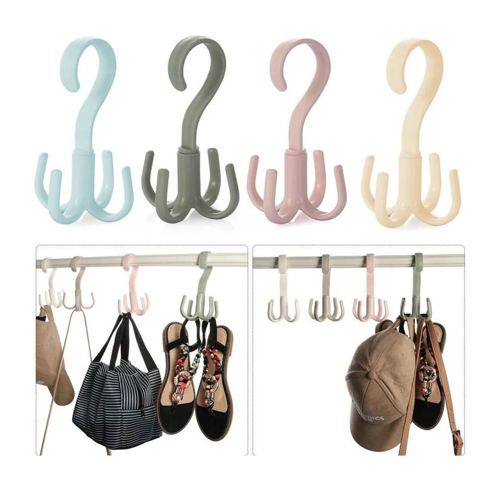 Plastic Multi-Function 360 Degree Rotated 4 Hooks Hanger - Multicolor