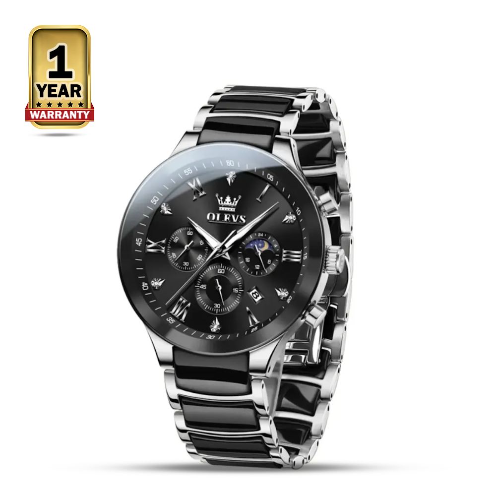 OLEVS 7004 Stainless Steel Luminous Watch For Men - Silver Black