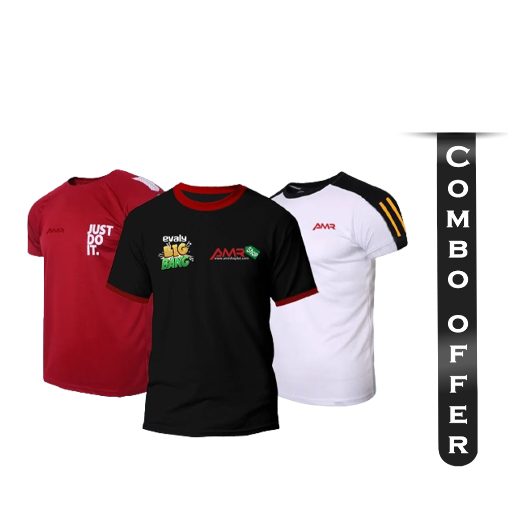 Combo of 3 Pcs Mesh Half Sleeve T-Shirt For Men - Multicolor - T3-14