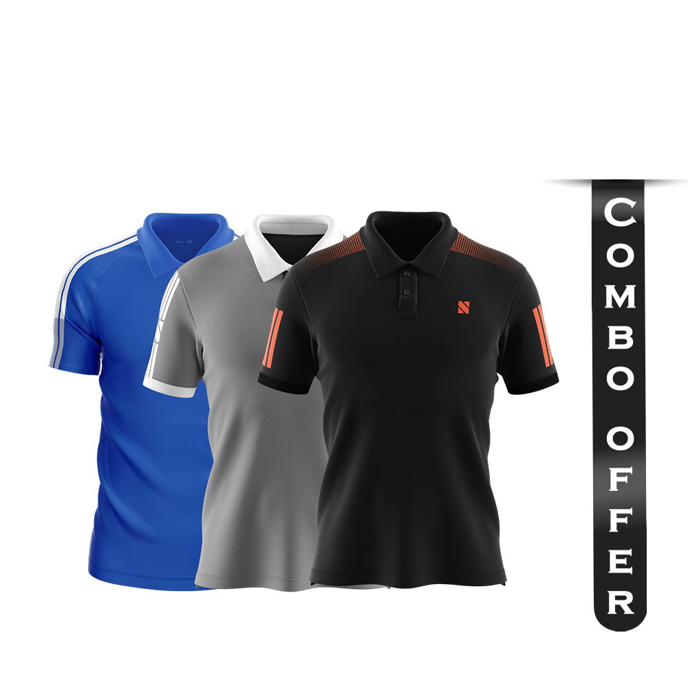 Combo of 3Pcs NEXF Mesh Sports Wear Half Sleeve Polo For Men - Multicolor - NEXF04