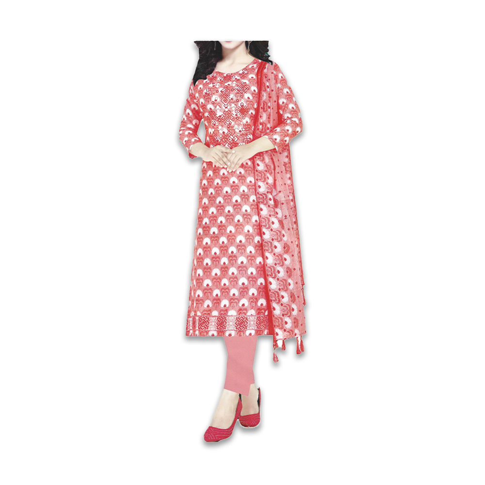 Unstitched Cotton Salwar kameez for Women - Pink - 625 -1