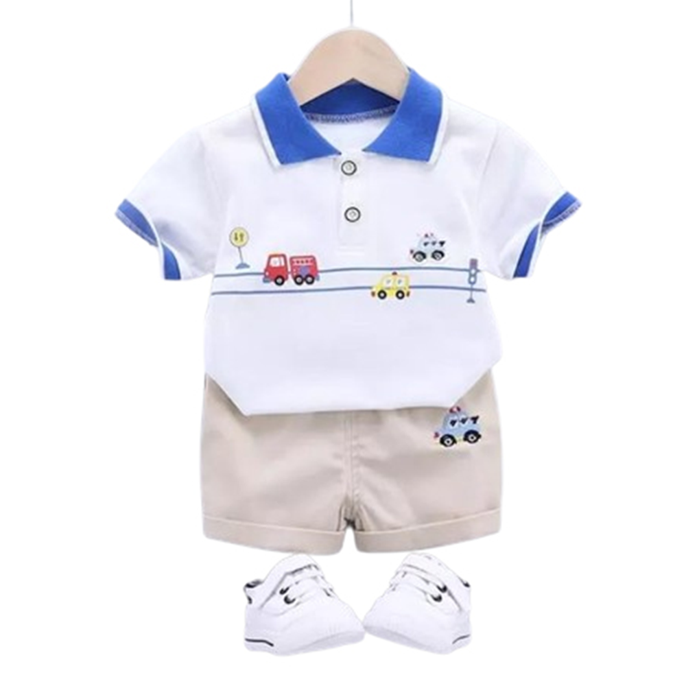 China Cotton Half Sleeve T-Shirt and Half Pant Set For Boys - Sky Blue - BM-25