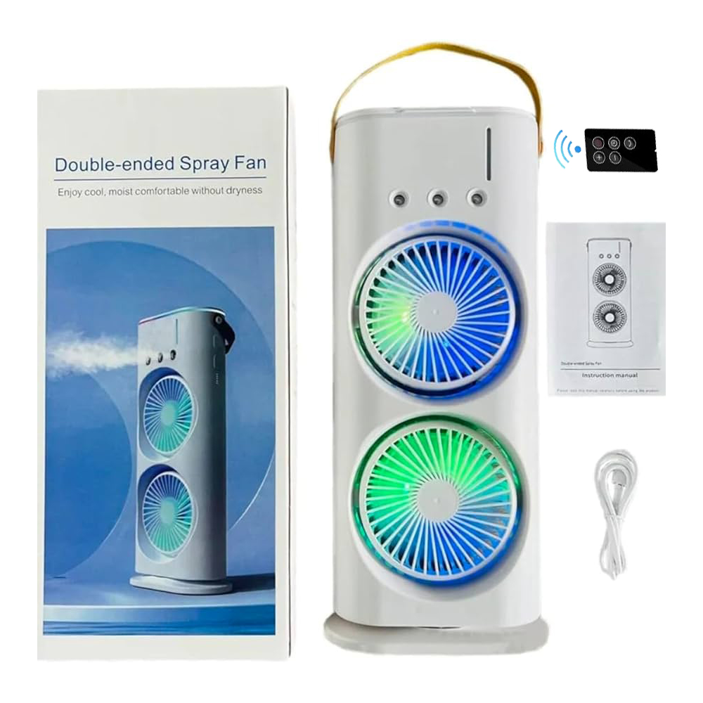 Rechargeable Remote Control Double Head Cooling Fan - Off White