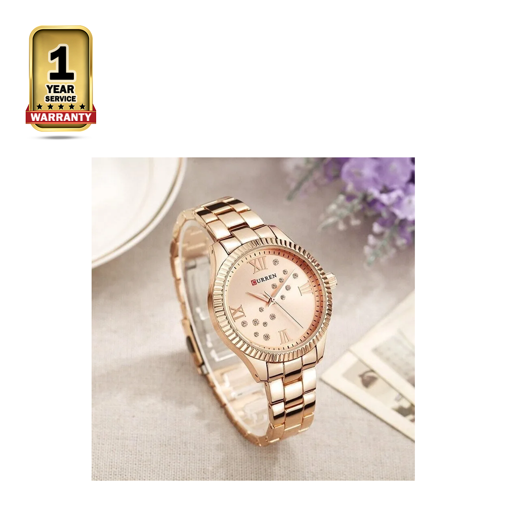 Curren 9009 Stainless Steel Quartz Wrist Watch For Women - Rose Gold