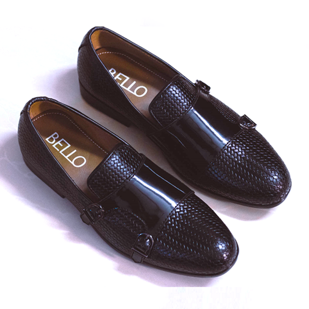 Leather Double Monk Casual Loafer For Men -	Black - 103-058