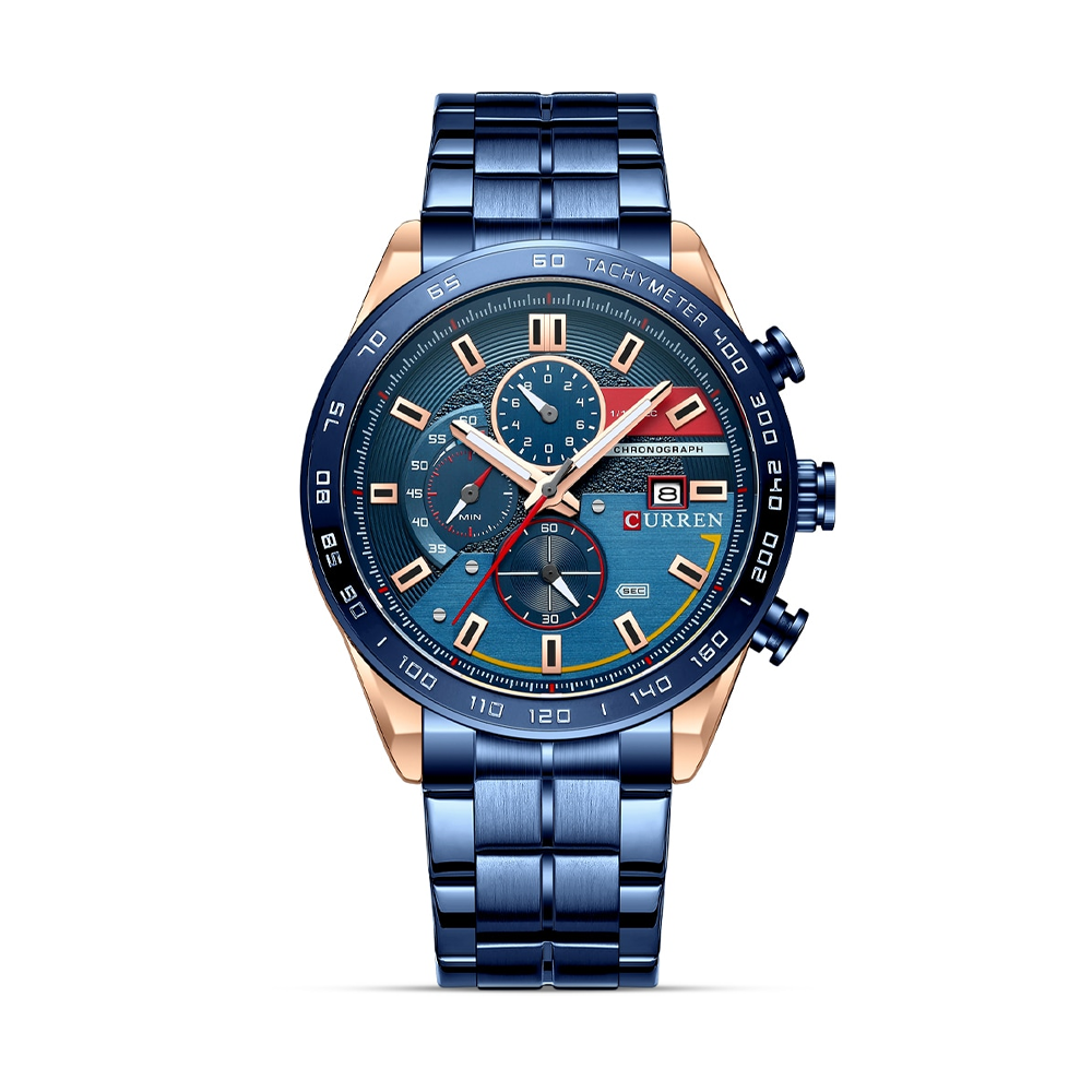 Curren 8410 Stainless Steel Wrist Watch for Men - Blue