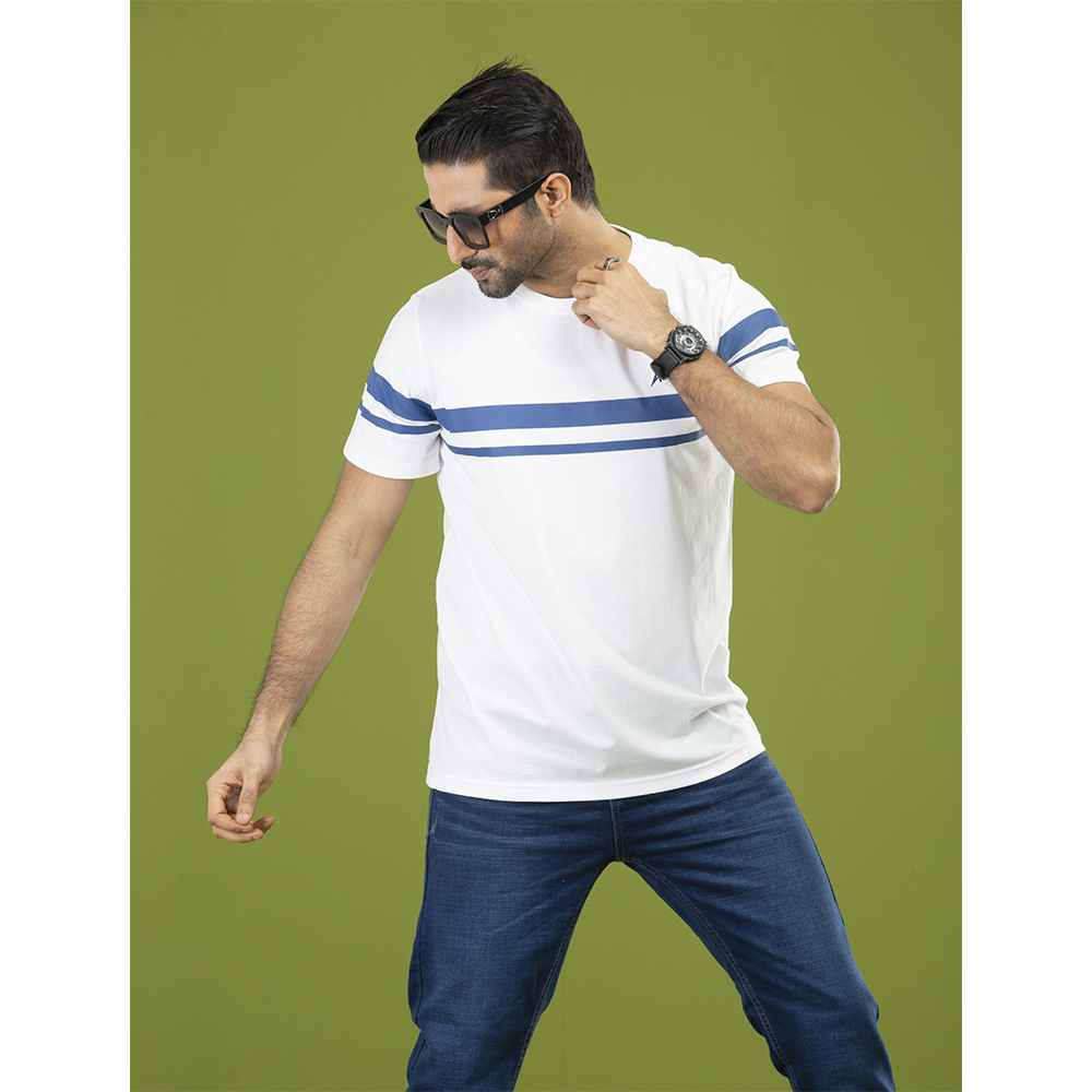 Cotton Round Neck T-Shirt for Men - White - RN-06