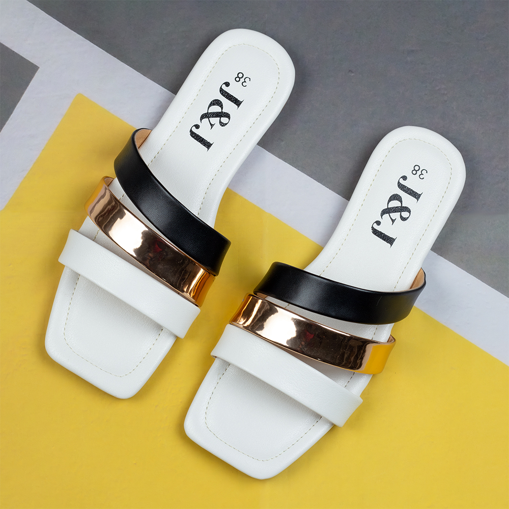 Artificial Leather Strappy Flat Sandals For Women - White - J&J-01