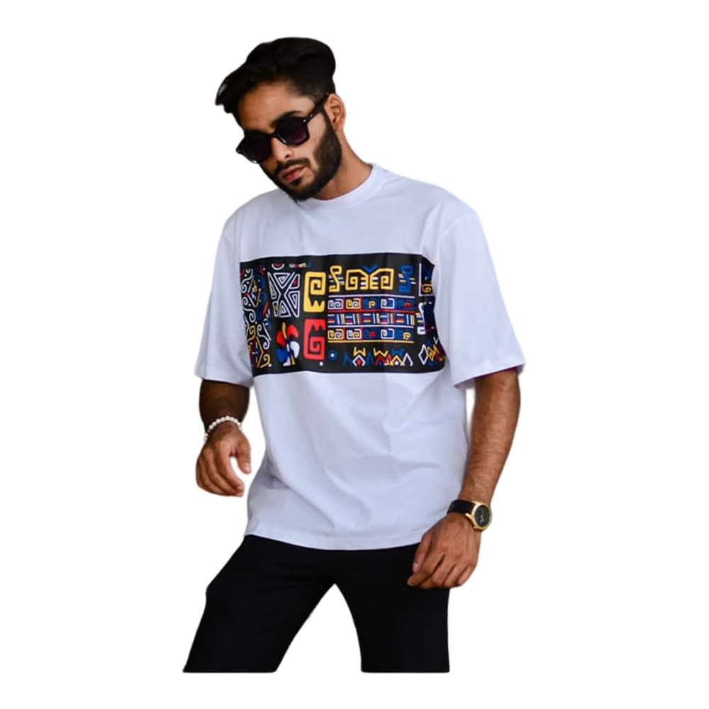 Blue Cotton Mens Printed Half Sleeves T- Shirt