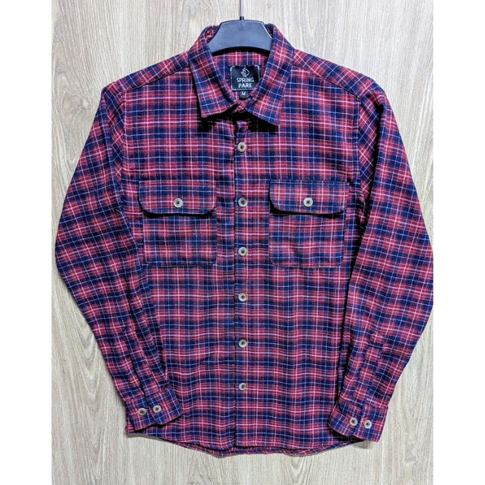 Flannel Cotton Check Double Pocket Casual Shirt - Blue and Red - SP0041