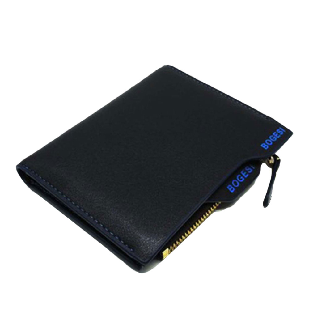 Leather Short Wallet For Men - Black