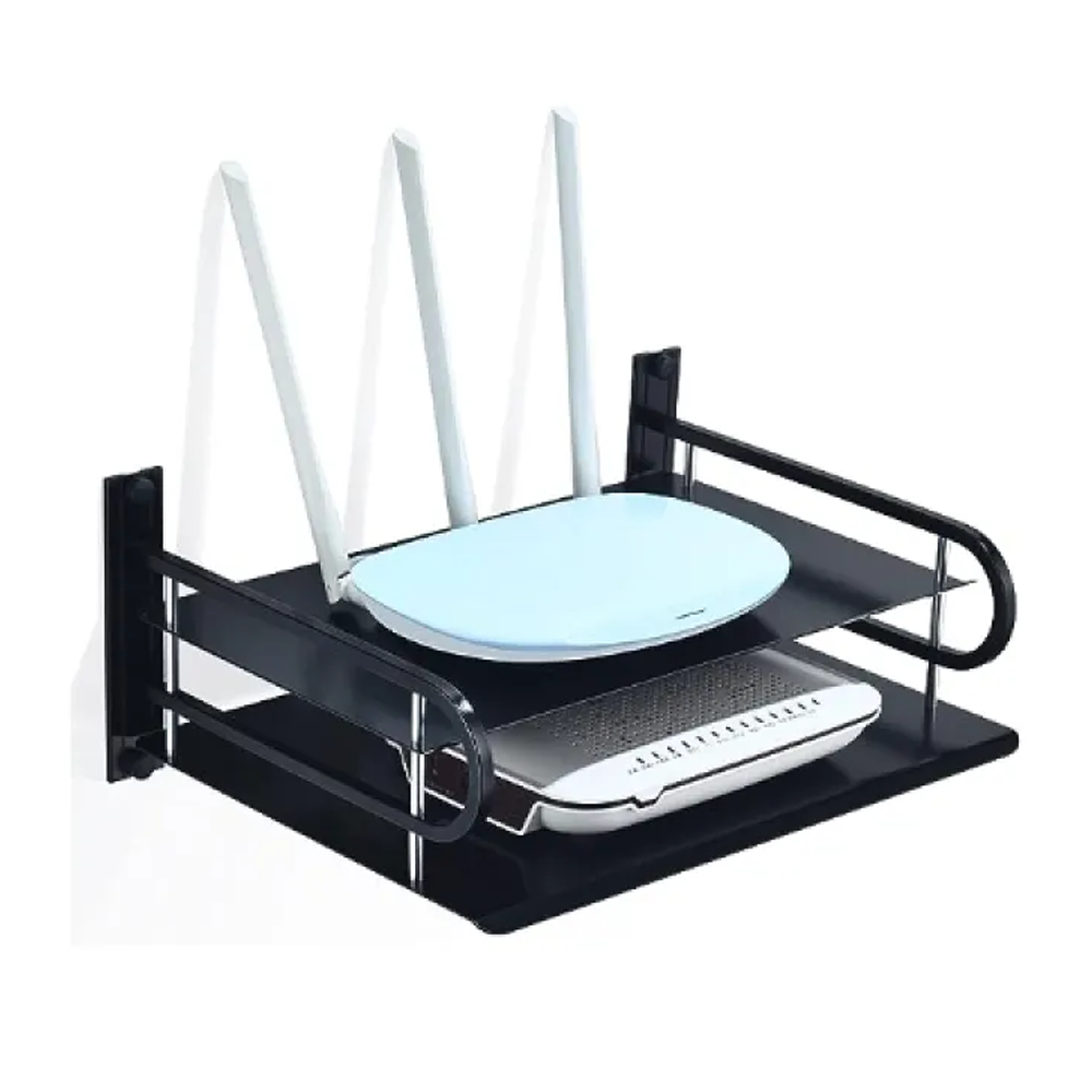 Metal 2 Layer WIFI Router Stand - Black