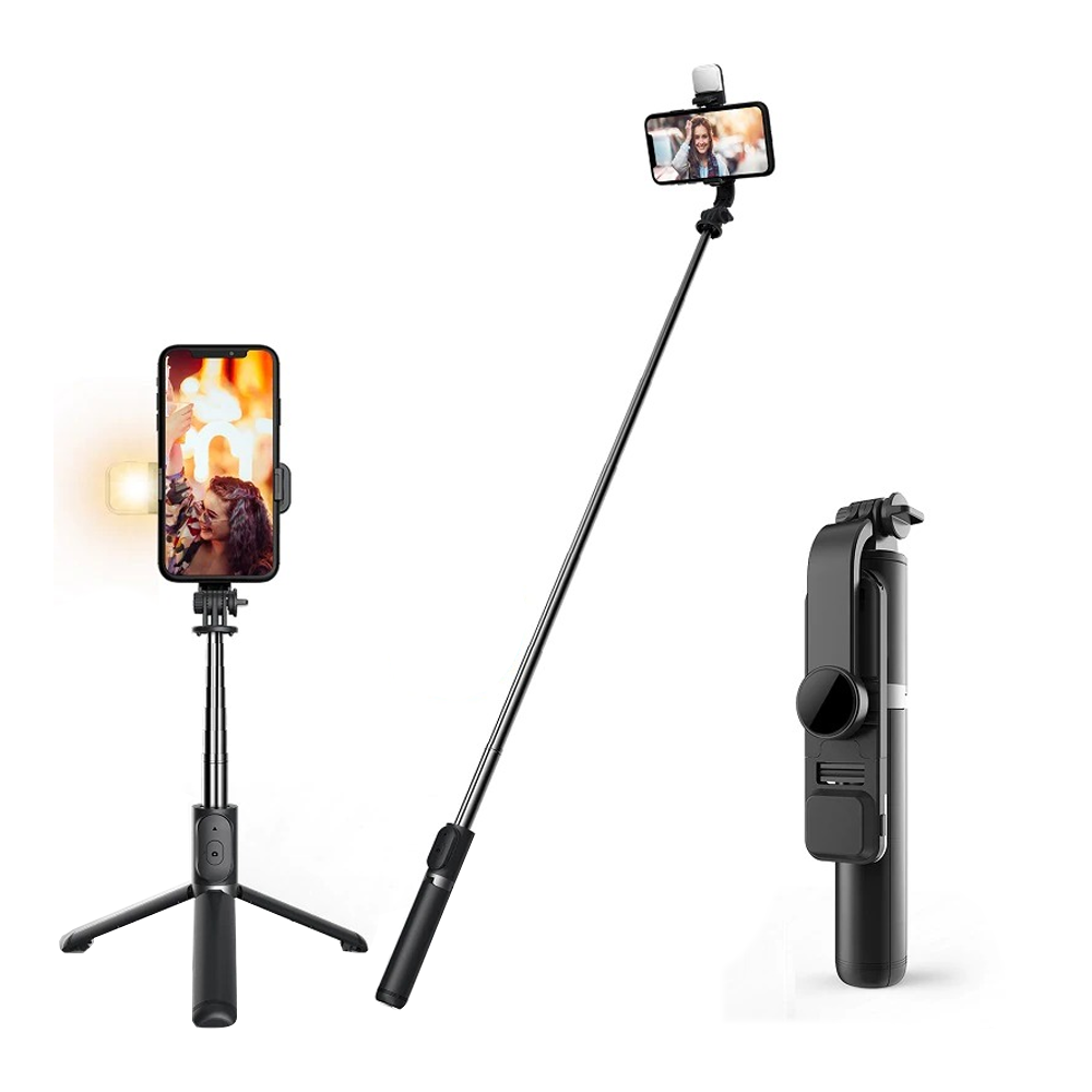 6 in 1 Integrated Tripod Selfie Stick - Q02s - Black