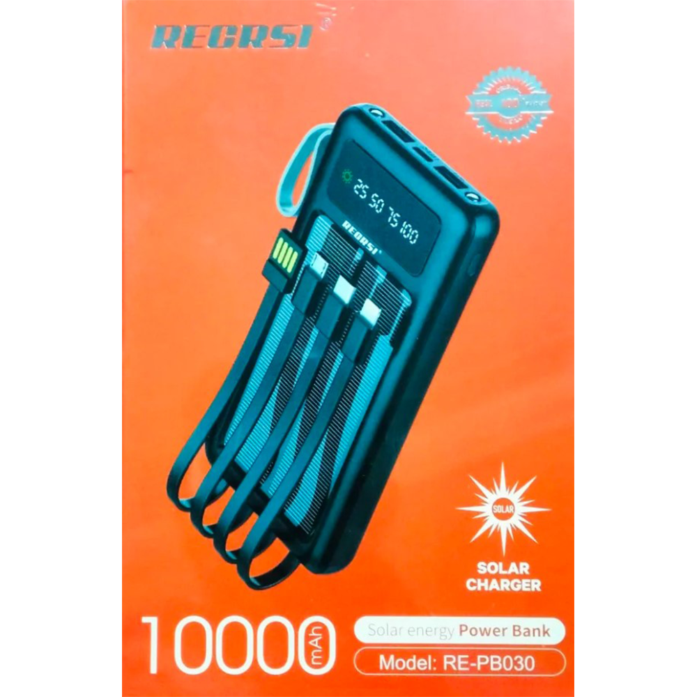 RECRSI RE-PB030 Solar Energy Power Bank - 10000mAh - Black