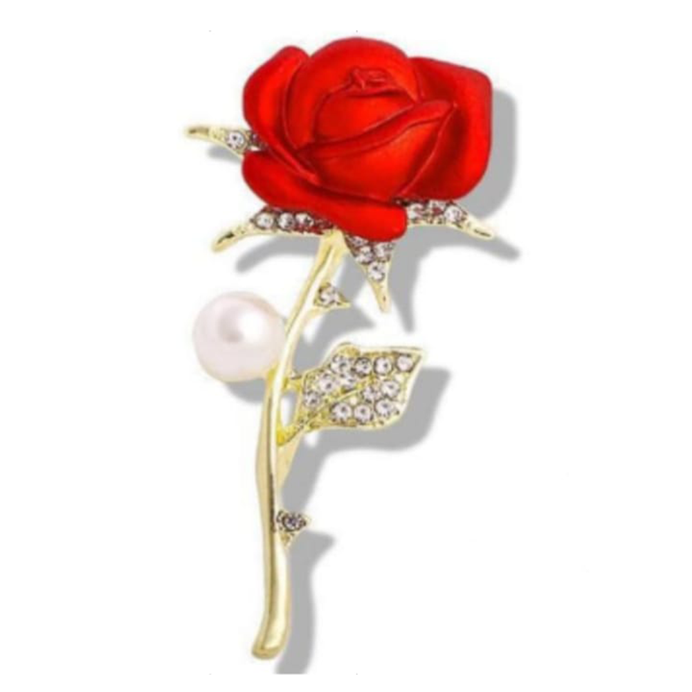 Metal Rose Brooch Hijab Safety Pin For Girls And Women - Rose Red