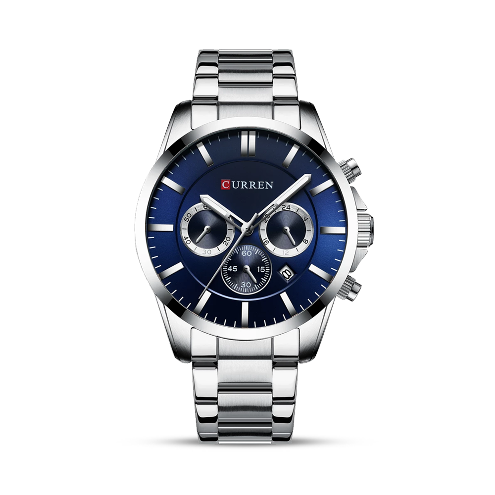 CURREN 8358 Stainless Steel Chronograph Watch for Men - Royal Blue and Silver