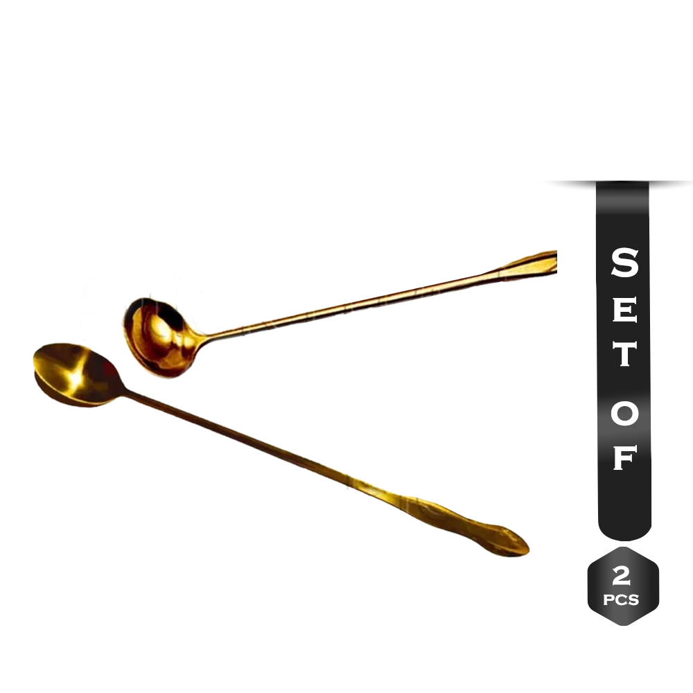 Set Of 2Pcs Stainless Steel Long Handle Pickle Spoon 26cm Golden