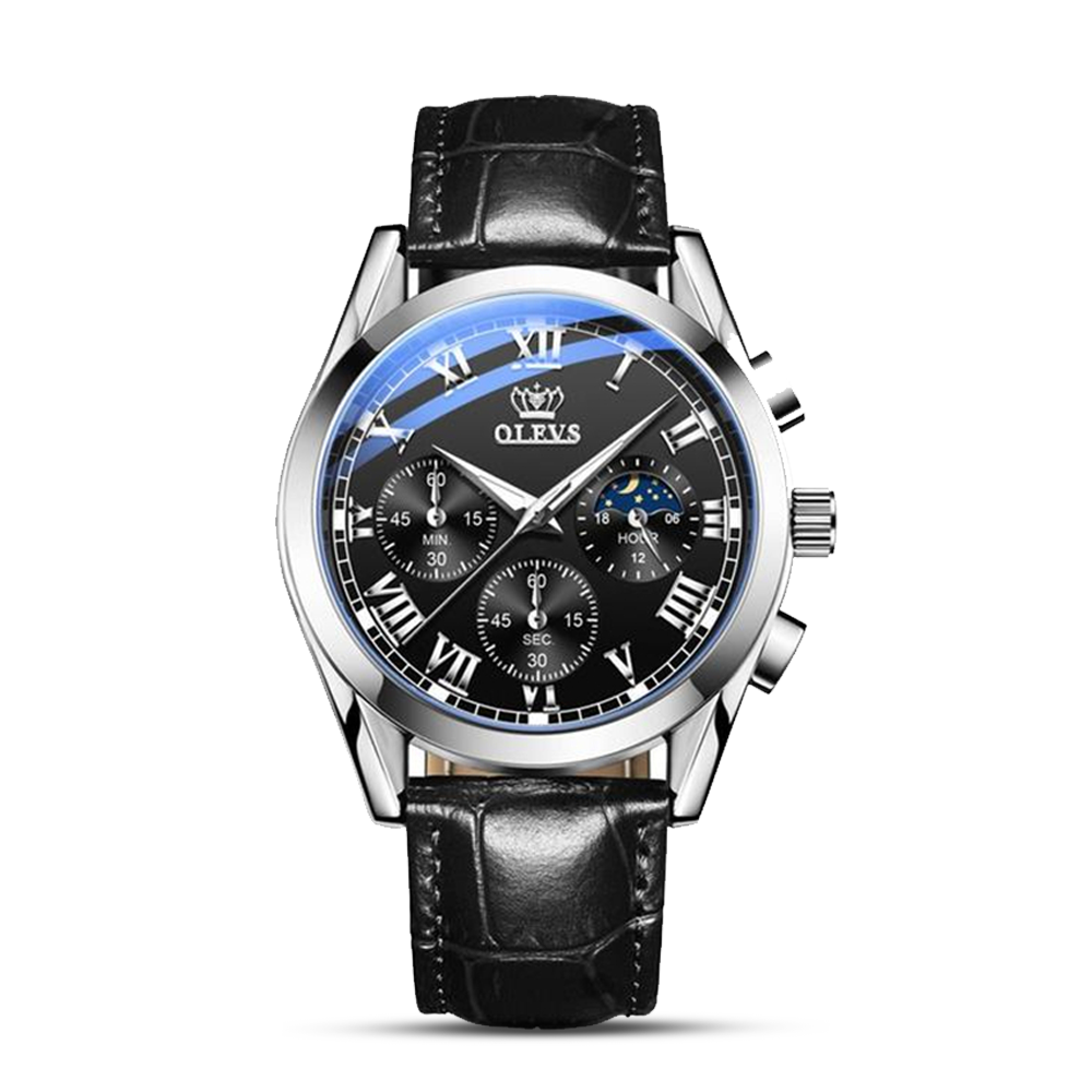 Olevs PU Leather Wrist Watch For Men - Black and White