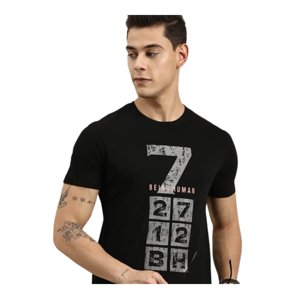 Cotton Half Sleeve T-Shirt For Men - Black - TS-21