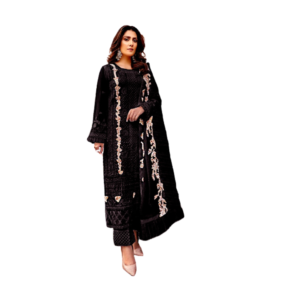 Three Pcs For Women Georgette and Butter Silk - Black