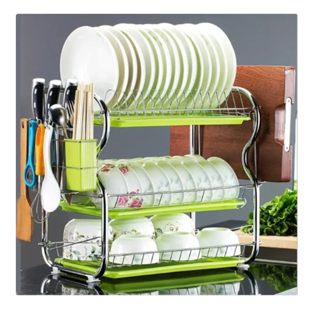 Stainless Steel 3 Layer Kitchen Rack With 3 Tray - Steel