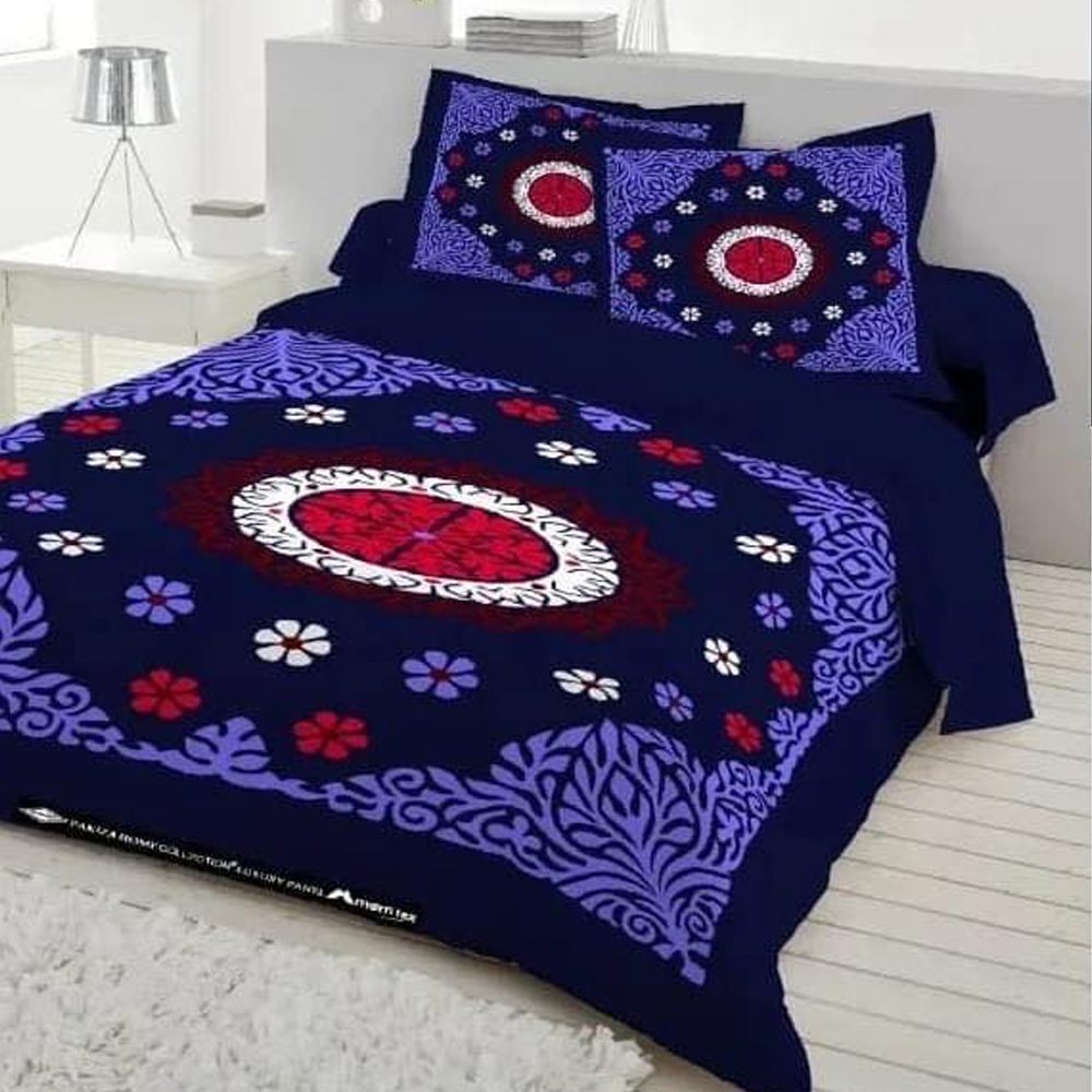 Panel Cotton King Size Bedsheet With Pillow Cover - Multicolor - 192469