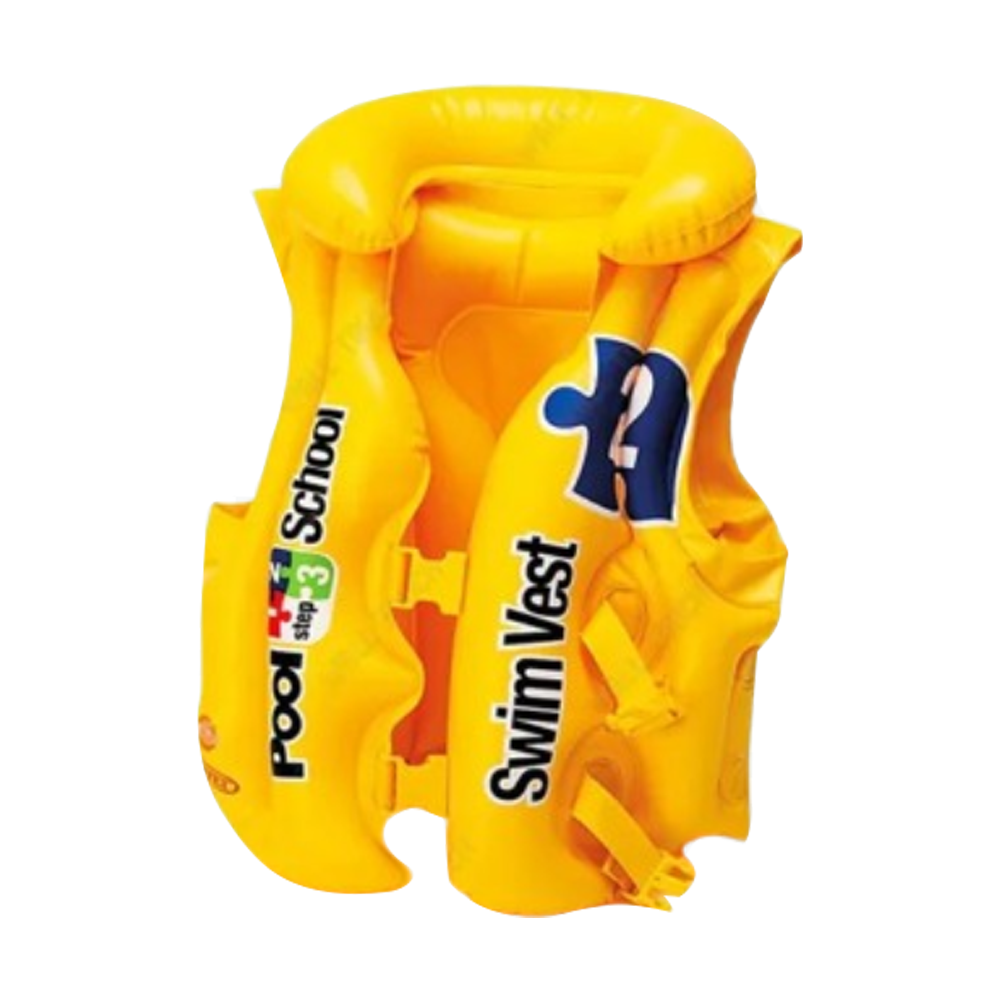 Inflatable PVC Swim Vest Life Safety Jacket for Kids - 3-8 Years - Yellow 