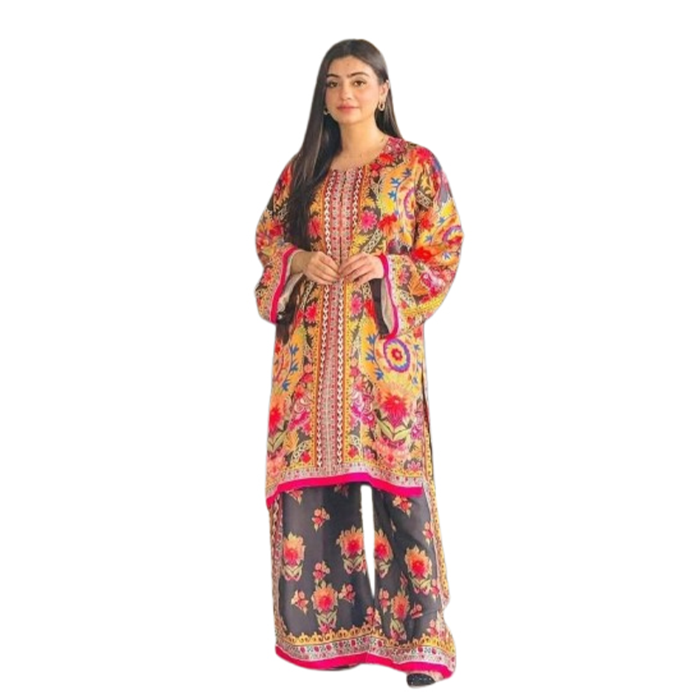 Dubai Silk Digital Printed Readymade Salwar Kameez For Women - Multicolor - 2F-012