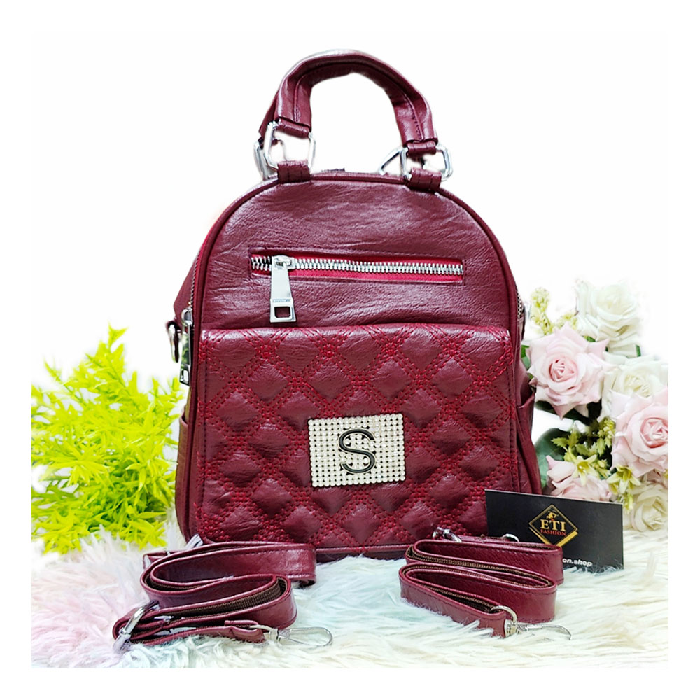 UP Leather Backpack for Girls - Maroon - EF038
